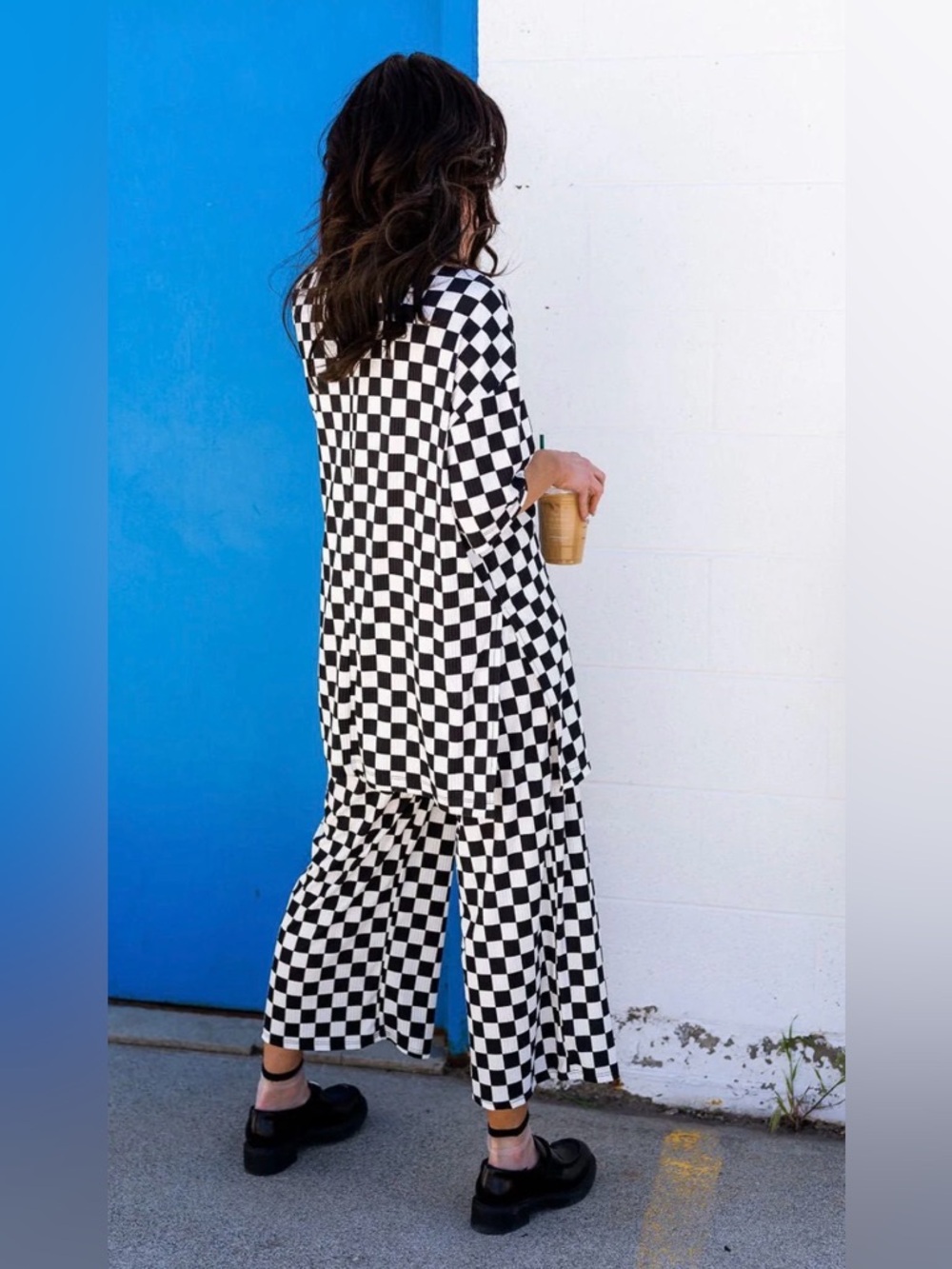 Lala Lex Ribbed Playsuit in Black + White Checkerboard - Picture 4 of 8